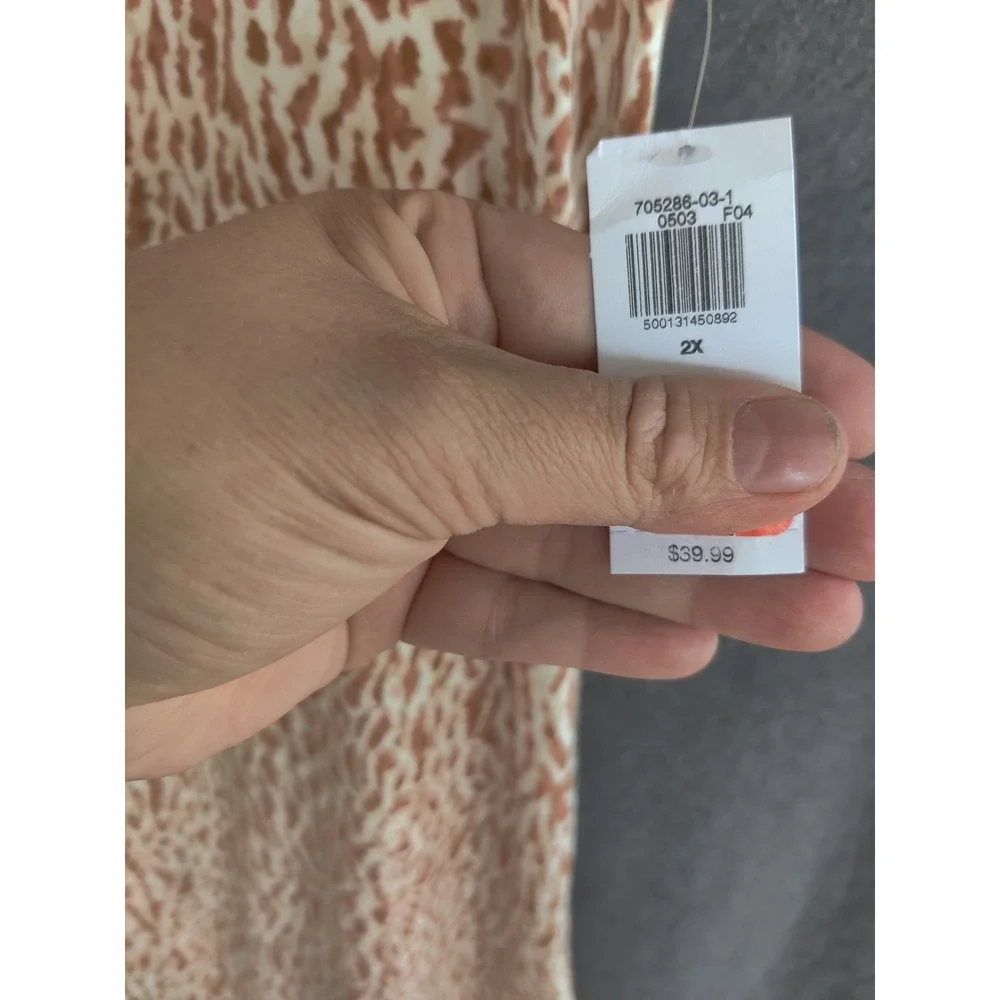 Old Navy Womens 2X Tan White Cheetah Animal Print Sleeveless‎ Shift Midi Dress